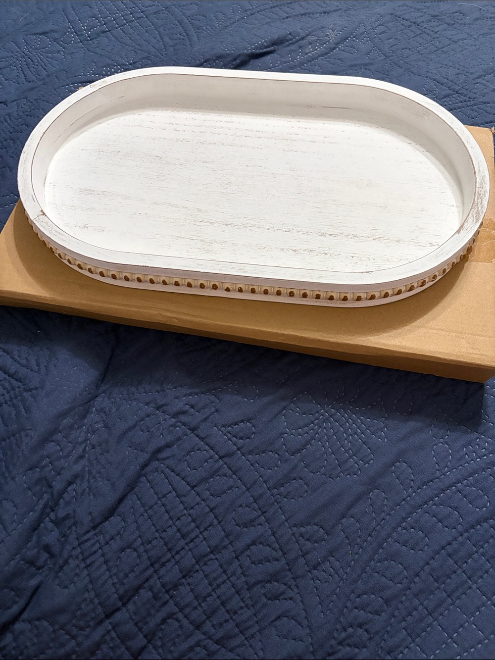 Maoname - White Decorative Oval Wood Tray - Home Bath